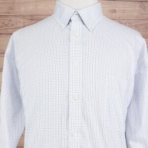 Stafford Shirt Mens Big 18.5 36-37 Blue White Check Dress Non Iron Executive